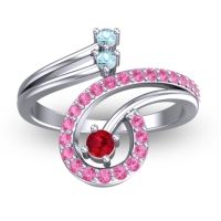 Ruby Fashion Ring In Platinum With Aquamarine And Pink Tourmaline – Parusa Statement Ring