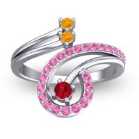 Ruby Fashion Ring In Platinum With Citrine And Pink Tourmaline – Parusa Statement Ring