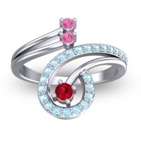Ruby Fashion Ring In Platinum With Pink Tourmaline And Aquamarine – Parusa Statement Ring