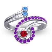 Ruby Fashion Ring In 18k White Gold With Swiss Blue Topaz And Amethyst – Parusa Statement Ring