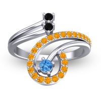 Swiss Blue Topaz Fashion Ring In 18k White Gold With Black Onyx And Citrine – Parusa Statement Ring