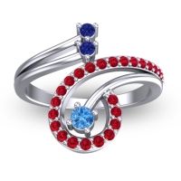 Swiss Blue Topaz Fashion Ring In 18k White Gold With Blue Sapphire And Ruby – Parusa Statement Ring