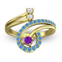 Amethyst Fashion Ring In 18k Yellow Gold With Lab Diamond And Swiss Blue Topaz – Parusa Statement Ring