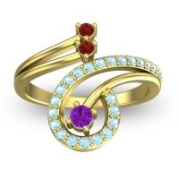 Amethyst Fashion Ring In 18k Yellow Gold With Garnet And Aquamarine – Parusa Statement Ring