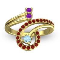 Aquamarine Fashion Ring In 18k Yellow Gold With Amethyst And Garnet – Parusa Statement Ring