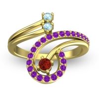Garnet Fashion Ring In 18k Yellow Gold With Aquamarine And Amethyst – Parusa Statement Ring