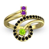 Peridot Fashion Ring In 18k Yellow Gold With Amethyst And Black Onyx – Parusa Statement Ring