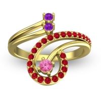 Pink Tourmaline Fashion Ring In 18k Yellow Gold With Amethyst And Ruby – Parusa Statement Ring
