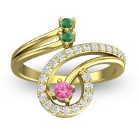 Pink Tourmaline Fashion Ring In 14k Yellow Gold With Emerald And Diamond – Parusa Statement Ring