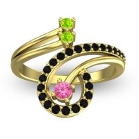 Pink Tourmaline Fashion Ring In 18k Yellow Gold With Peridot And Black Onyx – Parusa Statement Ring