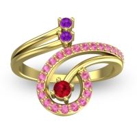 Ruby Fashion Ring In 18k Yellow Gold With Amethyst And Pink Tourmaline – Parusa Statement Ring