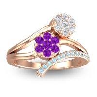 Amethyst Fashion Ring In 14K Rose Gold With Lab Diamond And Aquamarine – Zubha Simple Ring