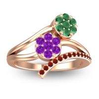 Amethyst Fashion Ring In 14K Rose Gold With Emerald And Garnet – Zubha Simple Ring