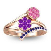 Amethyst Fashion Ring In 14K Rose Gold With Pink Tourmaline And Blue Sapphire – Zubha Simple Ring