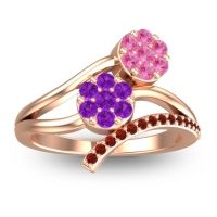 Amethyst Fashion Ring In 14K Rose Gold With Pink Tourmaline And Garnet – Zubha Simple Ring