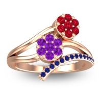 Amethyst Fashion Ring In 14K Rose Gold With Ruby And Blue Sapphire – Zubha Simple Ring