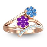 Amethyst Fashion Ring In 14K Rose Gold With Swiss Blue Topaz And Aquamarine – Zubha Simple Ring
