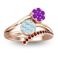 Aquamarine Fashion Ring In 14K Rose Gold With Amethyst And Garnet – Zubha Simple Ring
