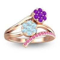 Aquamarine Fashion Ring In 14K Rose Gold With Amethyst And Pink Tourmaline – Zubha Simple Ring