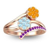 Aquamarine Fashion Ring In 14K Rose Gold With Citrine And Amethyst – Zubha Simple Ring
