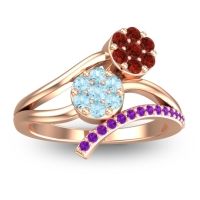 Aquamarine Fashion Ring In 14K Rose Gold With Garnet And Amethyst – Zubha Simple Ring