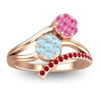Aquamarine Fashion Ring In 14K Rose Gold With Pink Tourmaline And Ruby – Zubha Simple Ring
