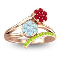 Aquamarine Fashion Ring In 14K Rose Gold With Ruby And Peridot – Zubha Simple Ring