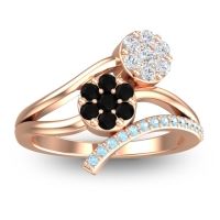 Black Onyx Fashion Ring In 14K Rose Gold With Lab Diamond And Aquamarine – Zubha Simple Ring