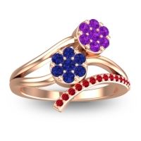 Blue Sapphire Fashion Ring In 14K Rose Gold With Amethyst And Ruby – Zubha Simple Ring