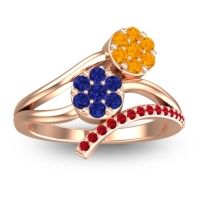 Blue Sapphire Fashion Ring In 14K Rose Gold With Citrine And Ruby – Zubha Simple Ring