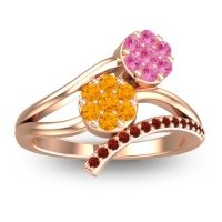 Citrine Fashion Ring In 14K Rose Gold With Pink Tourmaline And Garnet – Zubha Simple Ring