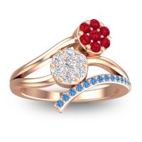 Lab Diamond Fashion Ring In 14K Rose Gold With Ruby And Swiss Blue Topaz – Zubha Simple Ring