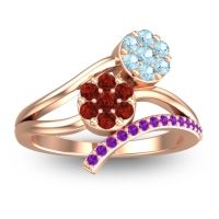 Garnet Fashion Ring In 14K Rose Gold With Aquamarine And Amethyst – Zubha Simple Ring