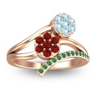 Garnet Fashion Ring In 14K Rose Gold With Aquamarine And Emerald – Zubha Simple Ring