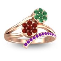 Garnet Fashion Ring In 14K Rose Gold With Emerald And Amethyst – Zubha Simple Ring