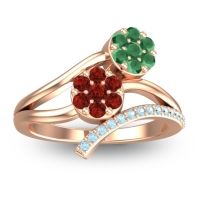 Garnet Fashion Ring In 14K Rose Gold With Emerald And Aquamarine – Zubha Simple Ring
