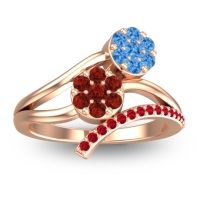 Garnet Fashion Ring In 14K Rose Gold With Swiss Blue Topaz And Ruby – Zubha Simple Ring