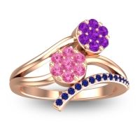 Pink Tourmaline Fashion Ring In 14K Rose Gold With Amethyst And Blue Sapphire – Zubha Simple Ring