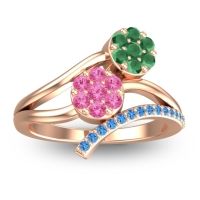 Pink Tourmaline Fashion Ring In 14K Rose Gold With Emerald And Swiss Blue Topaz – Zubha Simple Ring
