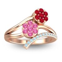 Pink Tourmaline Fashion Ring In 14K Rose Gold With Ruby And Aquamarine – Zubha Simple Ring