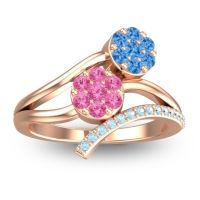 Pink Tourmaline Fashion Ring In 14K Rose Gold With Swiss Blue Topaz And Aquamarine – Zubha Simple Ring