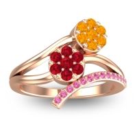 Ruby Fashion Ring In 14K Rose Gold With Citrine And Pink Tourmaline – Zubha Simple Ring
