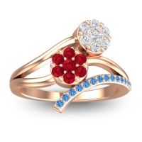 Ruby Fashion Ring In 14K Rose Gold With Lab Diamond And Swiss Blue Topaz – Zubha Simple Ring