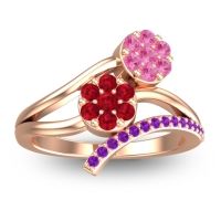 Ruby Fashion Ring In 14K Rose Gold With Pink Tourmaline And Amethyst – Zubha Simple Ring
