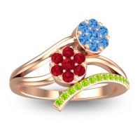 Ruby Fashion Ring In 14K Rose Gold With Swiss Blue Topaz And Peridot – Zubha Simple Ring