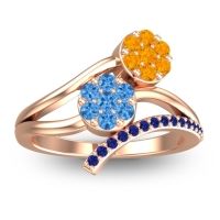 Swiss Blue Topaz Fashion Ring In 14K Rose Gold With Citrine And Blue Sapphire – Zubha Simple Ring