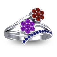 Amethyst Fashion Ring In 14k White Gold With Garnet And Blue Sapphire – Zubha Simple Ring