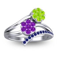 Amethyst Fashion Ring In 14k White Gold With Peridot And Blue Sapphire – Zubha Simple Ring