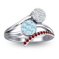 Aquamarine Fashion Ring In 14k White Gold With Lab Diamond And Garnet – Zubha Simple Ring
