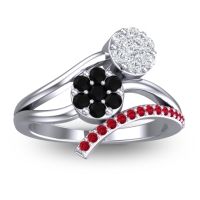 Black Onyx Fashion Ring In 14k White Gold With Lab Diamond And Ruby – Zubha Simple Ring